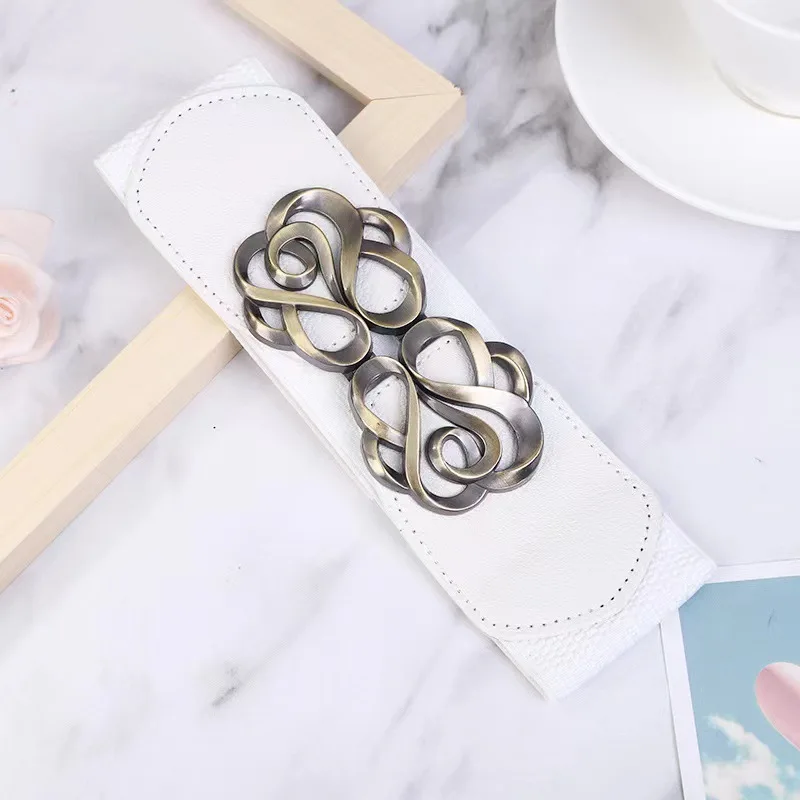 Vintage Wide Waistbands Coat Women Black Elastic Cummerbunds Dress Alloy Gold Big Circle Buckle Belts Fashion Girl Waist Seal