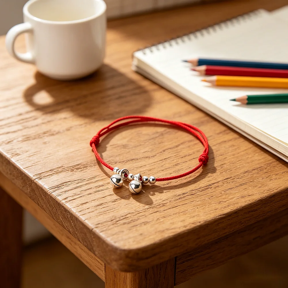 La Monada 925 Sterling Silver Double Bell Red String Bracelet Adjustable Lucky Red Rope Bracelet for Women