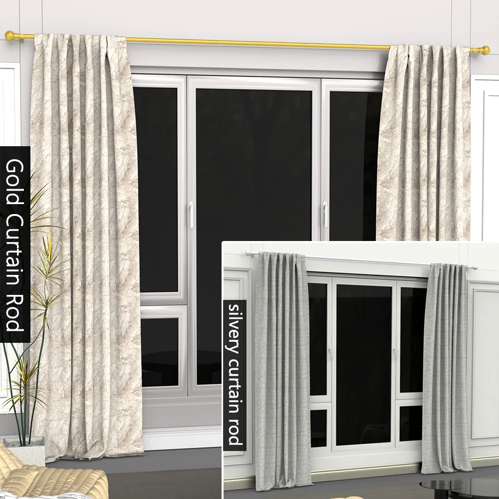 5/8 Zoll Metall-Gardinenstange/Römerstange, maximale Länge 45 Zoll - 147 Zoll, geeignet für 1m, 2m, 3m Fenster, verstellbares Gardinenstangensystem, moderner Dekorationsstil. – Detail 2