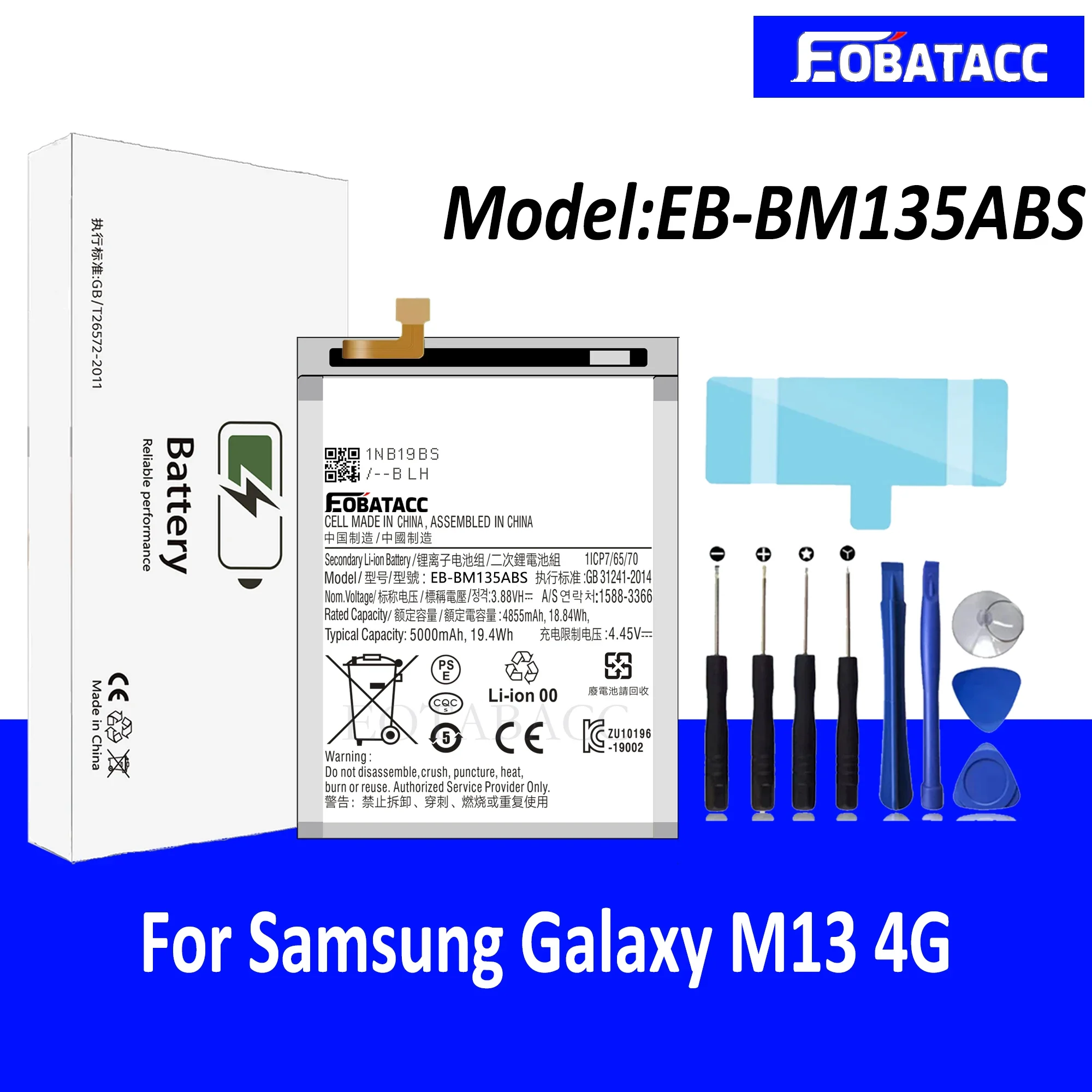 

EOTABACC 100% New High Quanlity Battery EB-BM135ABS For Samsung M13 4G Battery +Tools