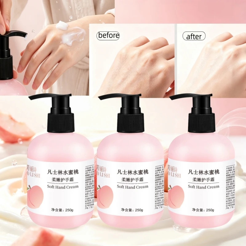 1/3 Piece of Hand Cream with Peach Fruit Fragrance, Long-Lasting Fragrance, Refreshing and Non-Sticky, Absorbs Quickly, Brightens and Whitens, Softens Rough Skin, Repairs Damaged Hand Barrier, Bids Farewell to Dryness