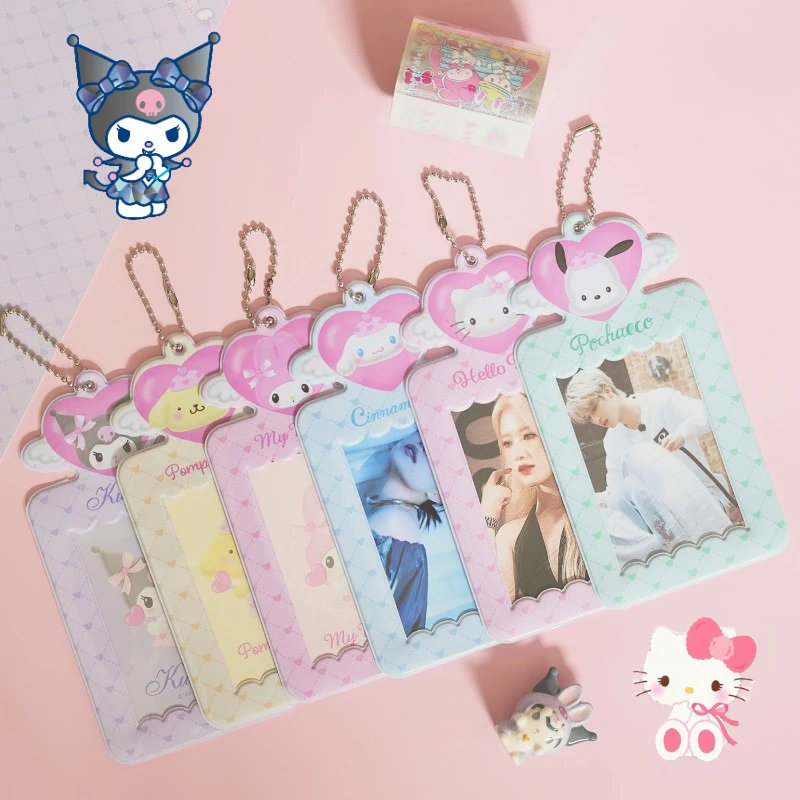 

Sanrio Hello Kitty Card Holder Photo Display Pendant Kuromi Cartoon Card Sleeve Protective Cover Anime Anti-lost Organizer Case