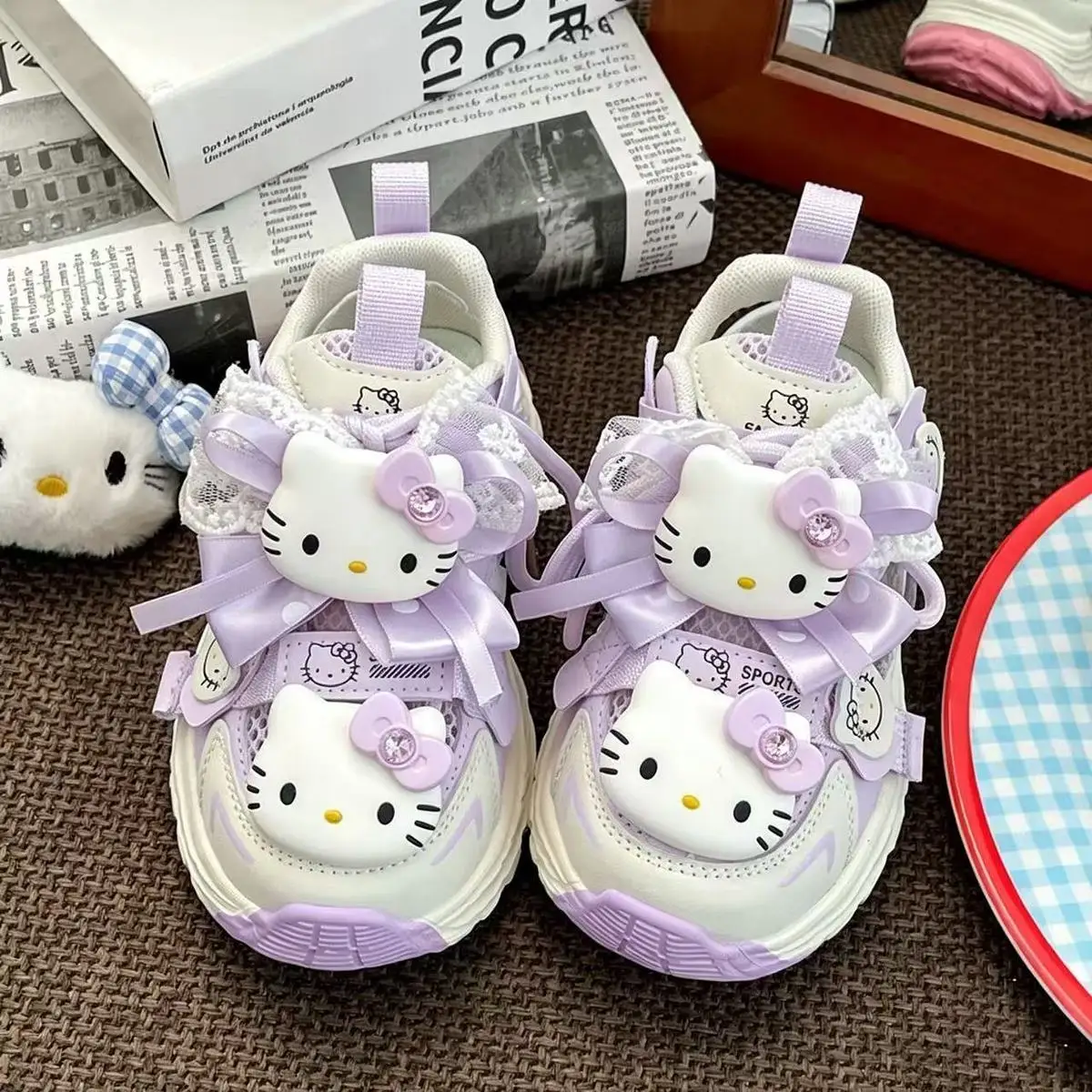 

Sanrio Hello Kitty Kids Casual Shoes Sneakers Cartoon Sandals Girls Anti-Slip Breathable Thick Bottom Velcro Sports Sandals