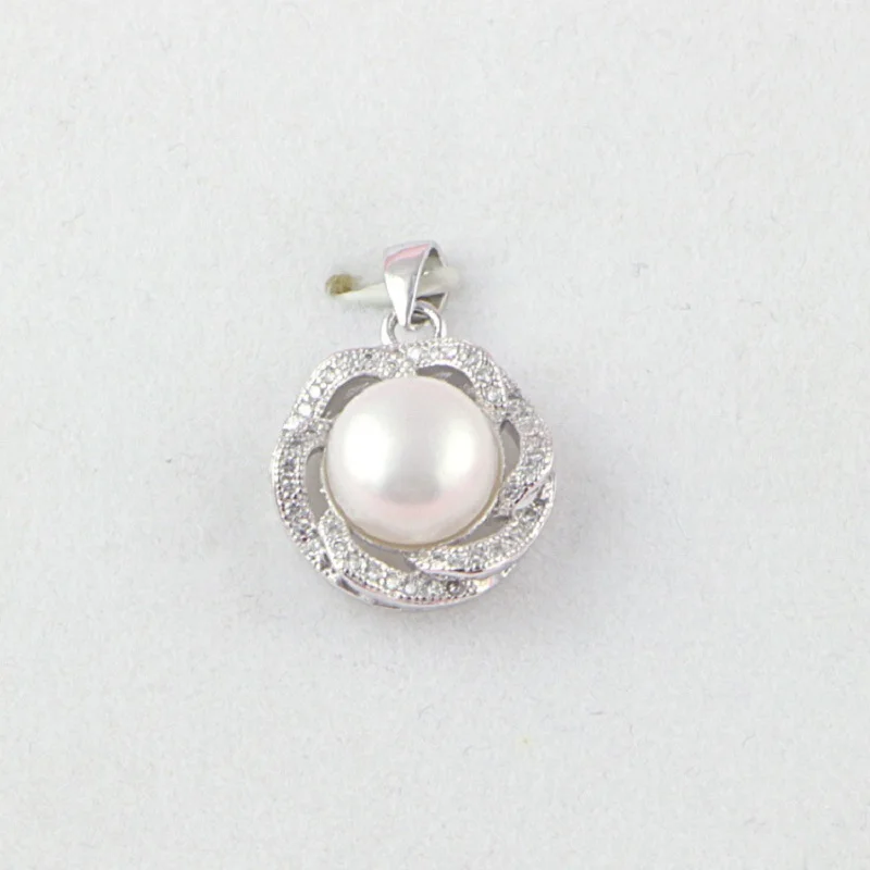 

New Dainty Exceptional South Sea White 10-11mm Pearl 925 Silver Flower Shape Pendant Match Necklace Free Shipping