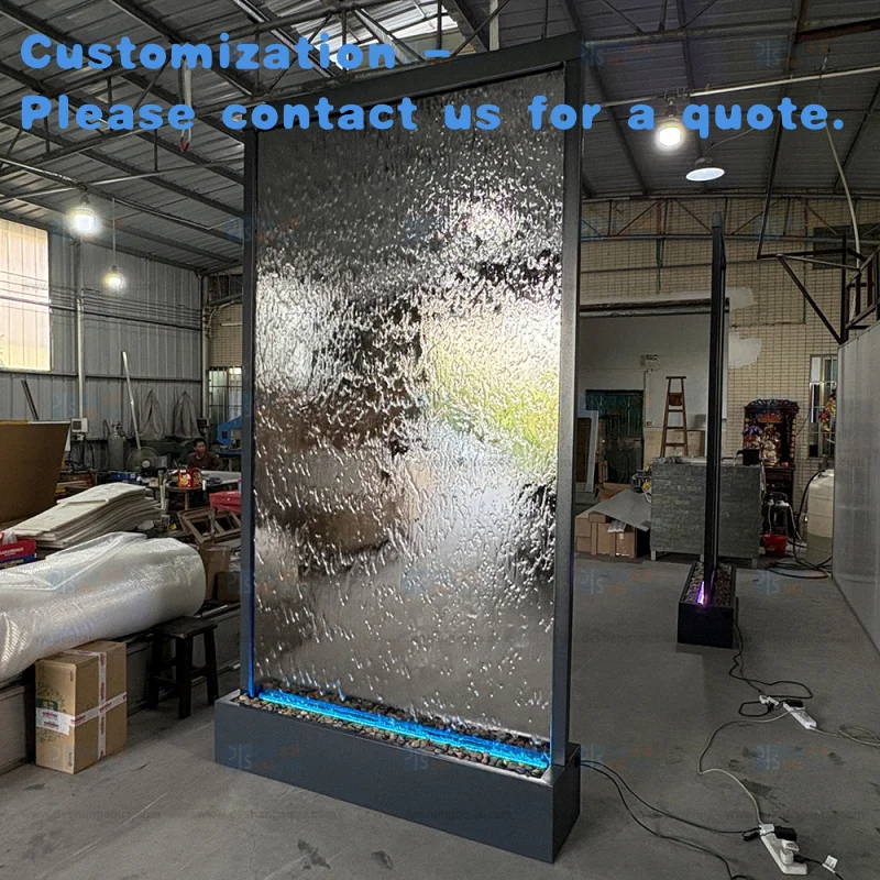 

custom.Contemporary Rectangle Mirror Glass Indoor Waterfall Fountain Hotel Restaurant Wall Garden Decoration Fengshui