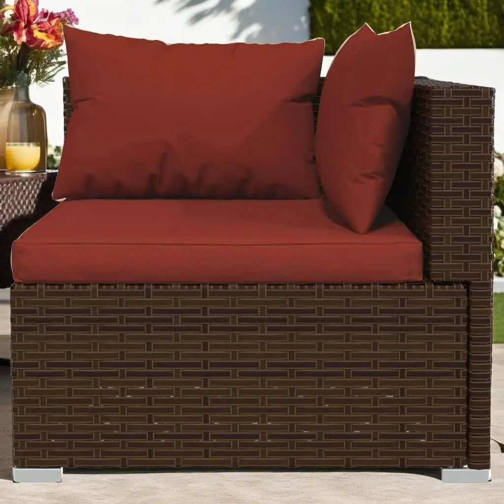 11-Piece Outdoor Patio Lounge Set with Cushions - Brown Poly Rattan Furniture