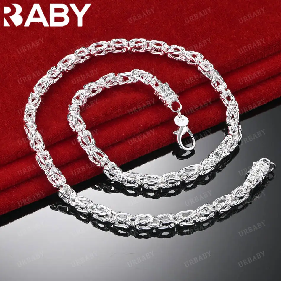 

URBABY 925 Sterling Silver Geometry Chain Necklace For Men and Women Fashion Jewelry Exquisite Party Engagement Wedding Gift