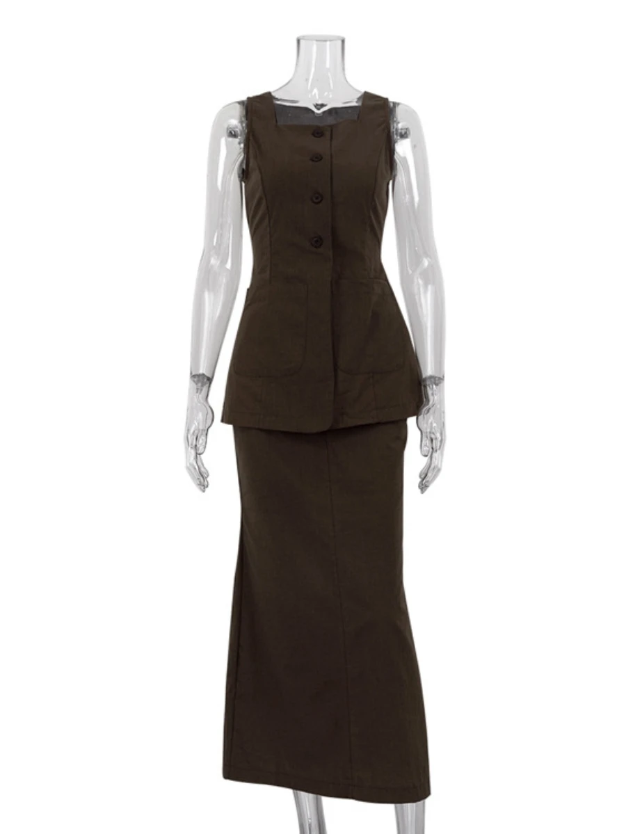 Bornladies Summer Women Sleeveless Vest Half Skirt Set Fashion Stylish Office Lady Tank Top Temperament Skirt Two Piece Set