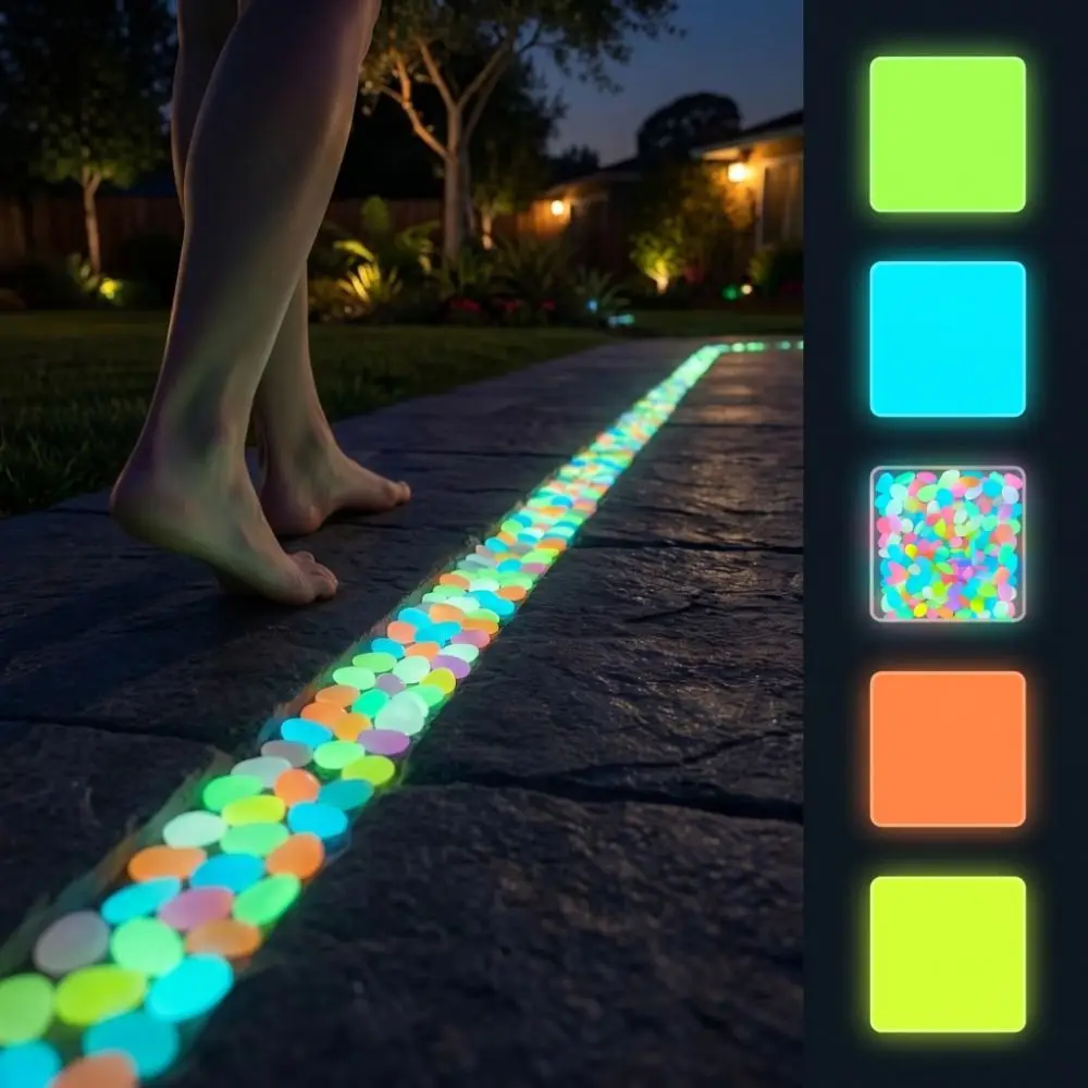 400Pcs Colorful Glow in The Dark Garden Stones Waterproof Resin Glowing Garden Stones Non-Toxic Frost Resistant Luminous Stone