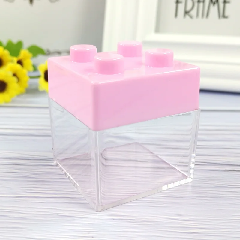 12pcs/set Wedding Candy Box Colorful Transparent Building Blocks Design Plastic Storage Candy Box Birthday Christmas Party Decor