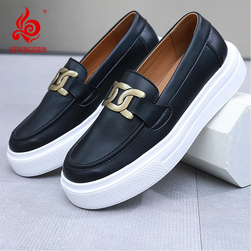 

STRONGSHEN Men Leather Shoes Loafers Shoes Thick-soled Driving Shoes Formal Business Shoes Slip-on Leather Increase Casual Shoes