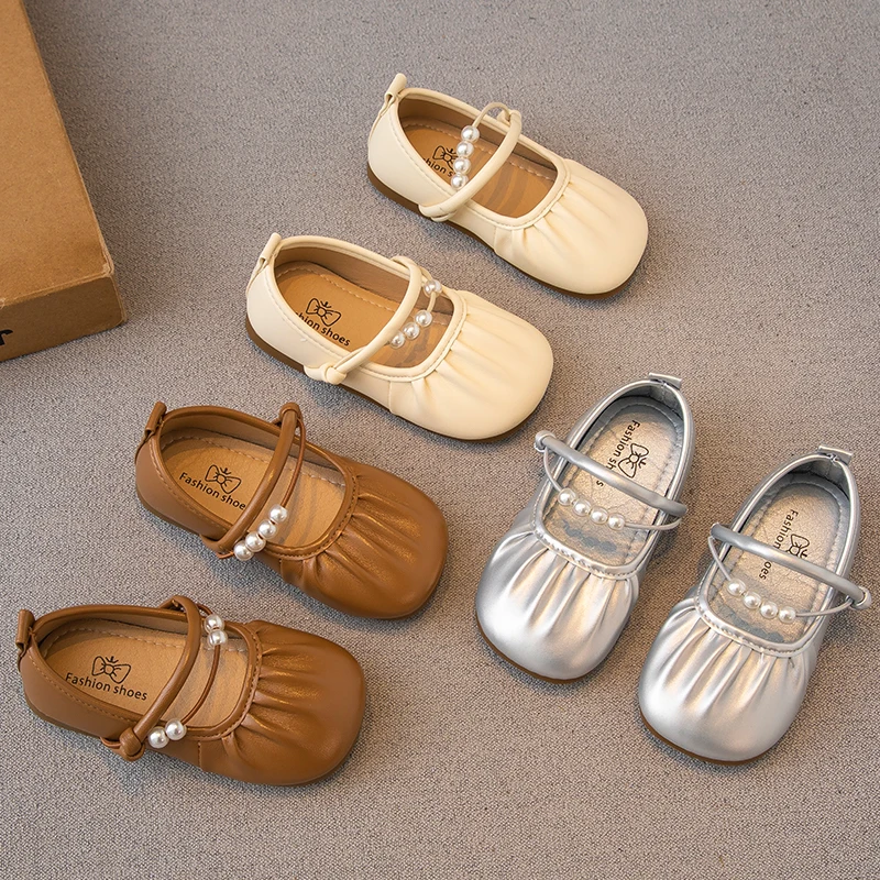 Baby Girls Shoes 2026 Spring Autumn White Girls Leather Princess Shoes Soft Sole Kids Flat Shoes Matching Dresses Daily Shoes