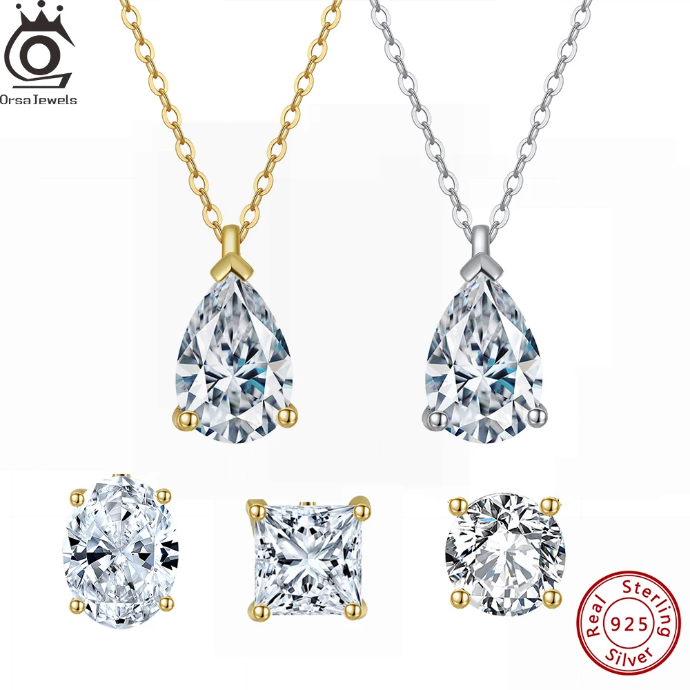 

ORSA JEWELS Soild 925 Sterling Silver Cubic Zirconia Pendant Necklace Geometric Shape Rhinestone CZ Clavicle Chain Gift APN10