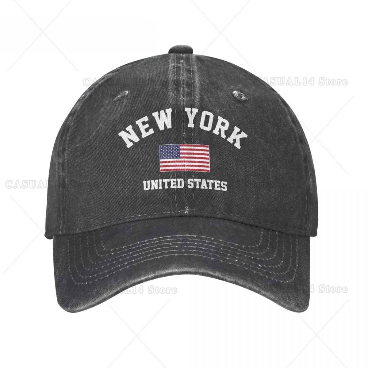 

Men Baseball Cap New York of USA United States City Washed Denim Vintage Cotton Dad Trucker Hat Unisex Adult