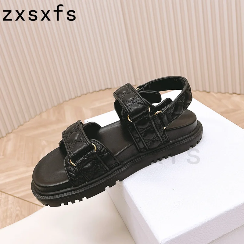 Summer Real Leather Platform Flats Sandals Women Open Toe Buckle Strap Shoes Brand Designer Casual Beach Women\'s Shoes Sandalias