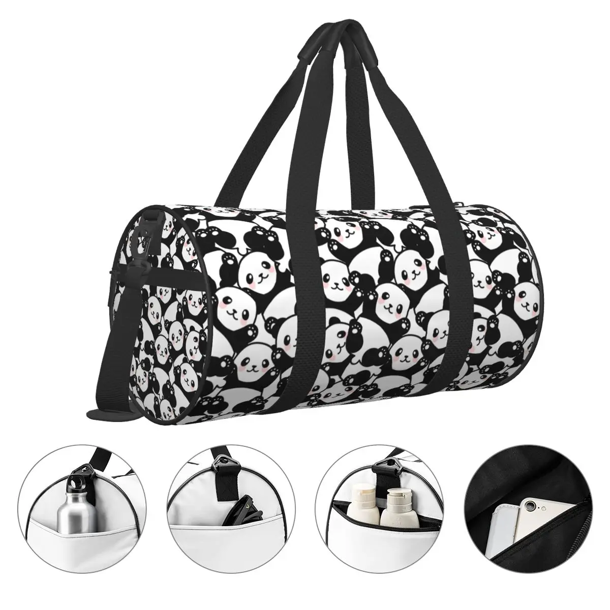 Travel Bag Cute Panda Gym Bag Cartoon Animal Portable Sports Bags Large Capacity Fashion Handbag Retro Fitness Bag For Men Women