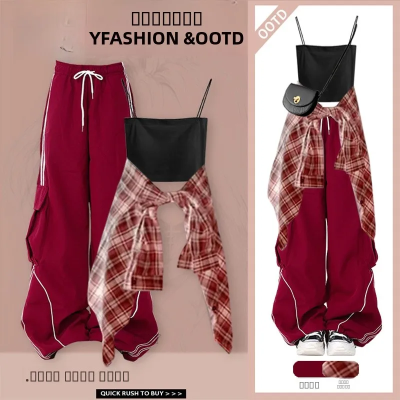 

Женский комплект Sweet Cool Sle в клетку и майка с утягивающими повседневными брюками, осеннее новое поступление, комплект Faion