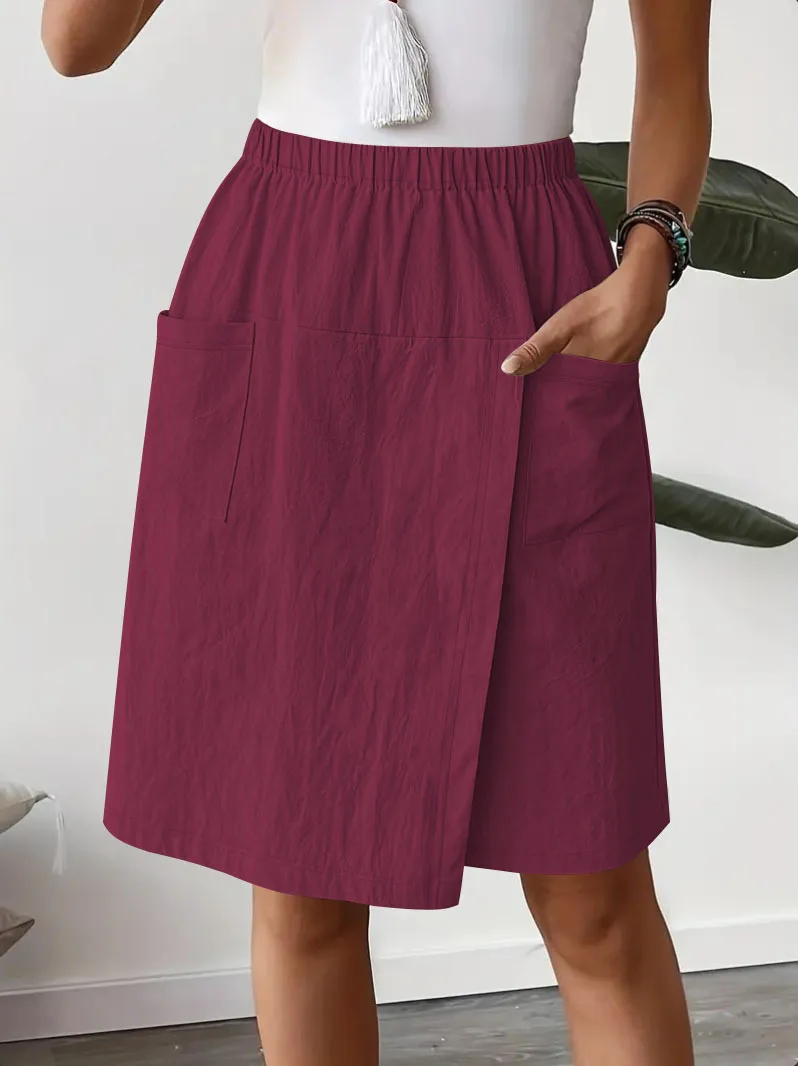Novas calças de saia com fenda europeia e americana calças casuais para mulheres no verão casual solto cor sólida calças de cinco pontos de perna larga