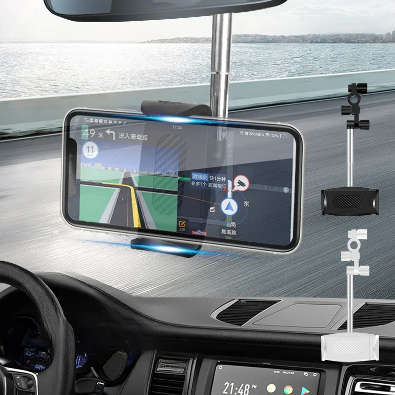 Auto-Rückspiegelhalterung, Teleskop-Autotelefonhalterung der vierten Generation, 360° ° Rotierende Navigationshalterung GPS-Navigationshalterung