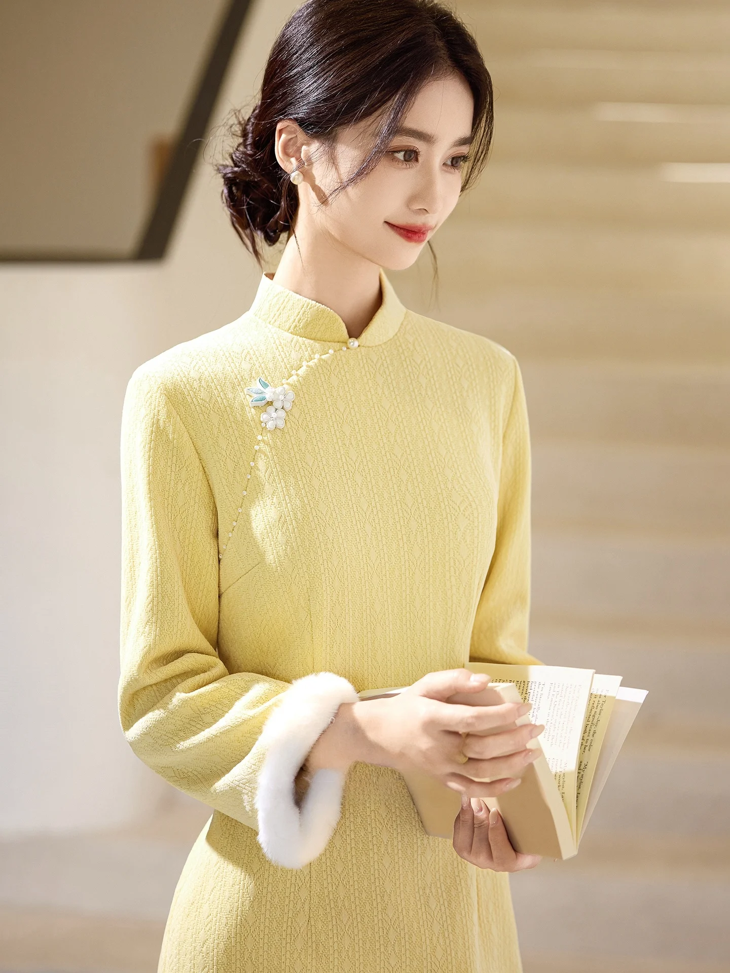 

Young Sle Thiened осень-зима обручальное платье Dr Goose желтое длинное свадебное платье Qipao Ele для женщин