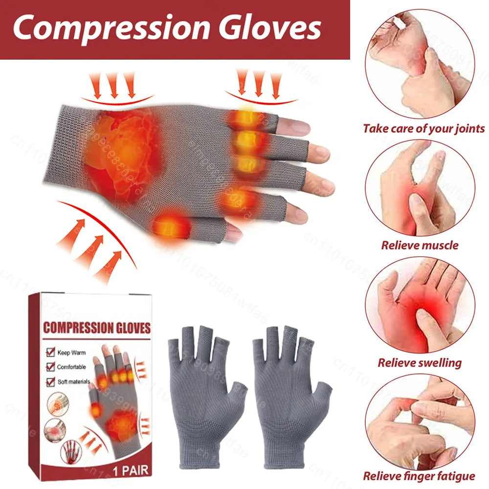 

1 пара компрессионных перчаток от артрита, облегчение половины пальцев, защитный браслет под давлением, облегчение боли при артрите, поддержка запястья, терапия