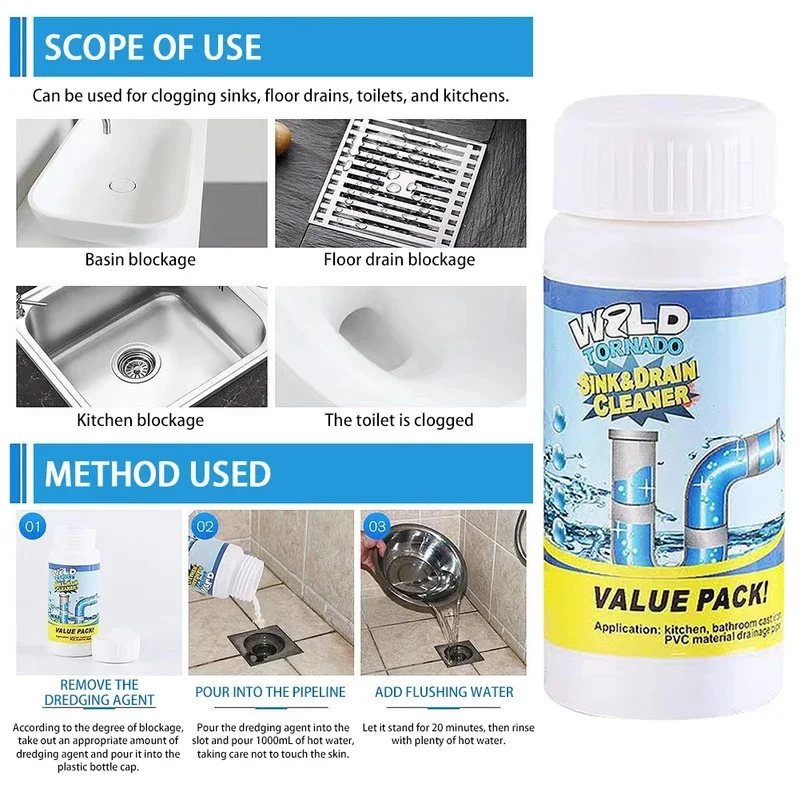 110g Powerful Kitchen Pipe Dredging Agent Toilet Sink Drain Cleaner Deodorant Sewer Fast Foaming Kitchen Pipes Cleaning Tools view 6