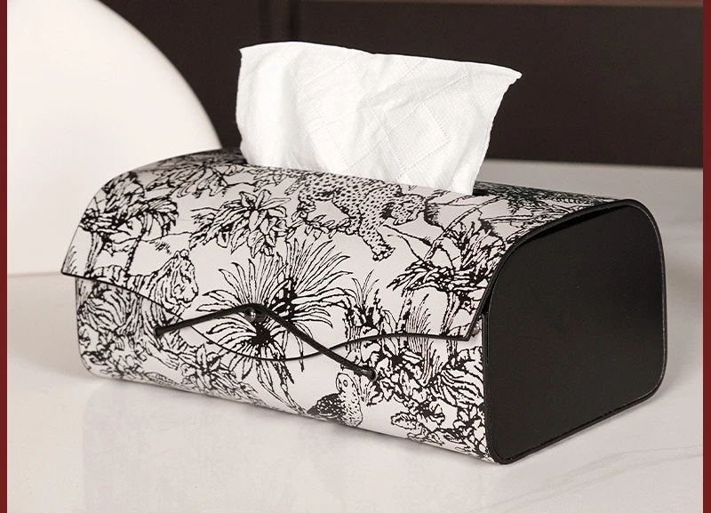 Luxury Retro Jacquard Tissue Box, Saddle Leather Texture Napkin Holder, High-end Desktop Tissue Case For Home Living Room Decor