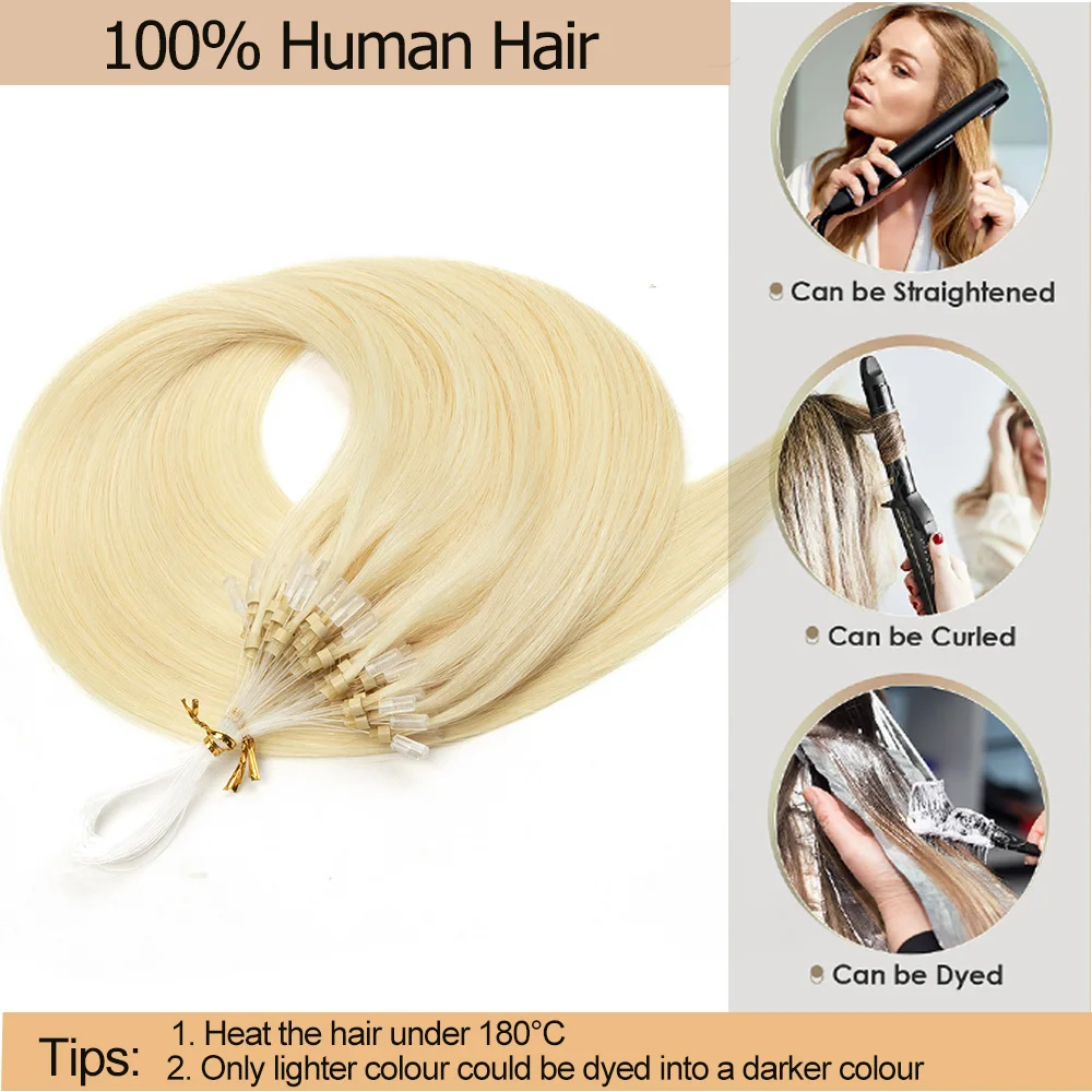 MicrolinkHuman Hair Extensions Easy Install At Home Micrloop Hair Extensions Blonde Brown Black Straight 30g/pack