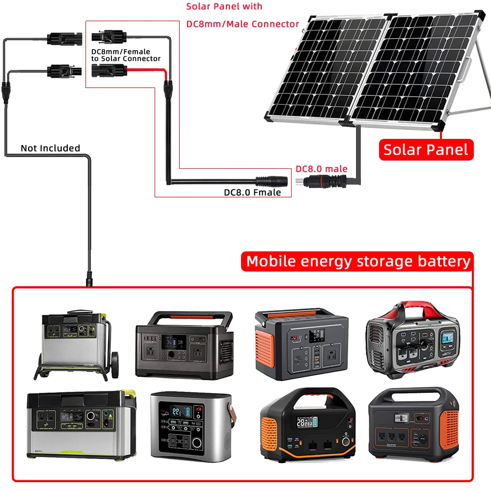 Dc 8mm fêmea adaptador adaptador cabo conector solar conversor perfeito compatível para 100w portátil painel solar 14.17in/36cm