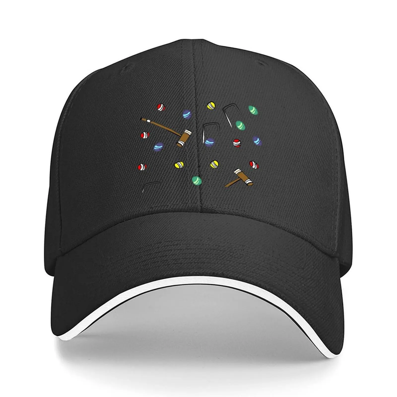 

Croquet Pattern Cute Wickets, Mallets, and Croquet Balls Baseball Cap Sun Cap Bobble Hat derby hat Kids Hat Hats Man Women's