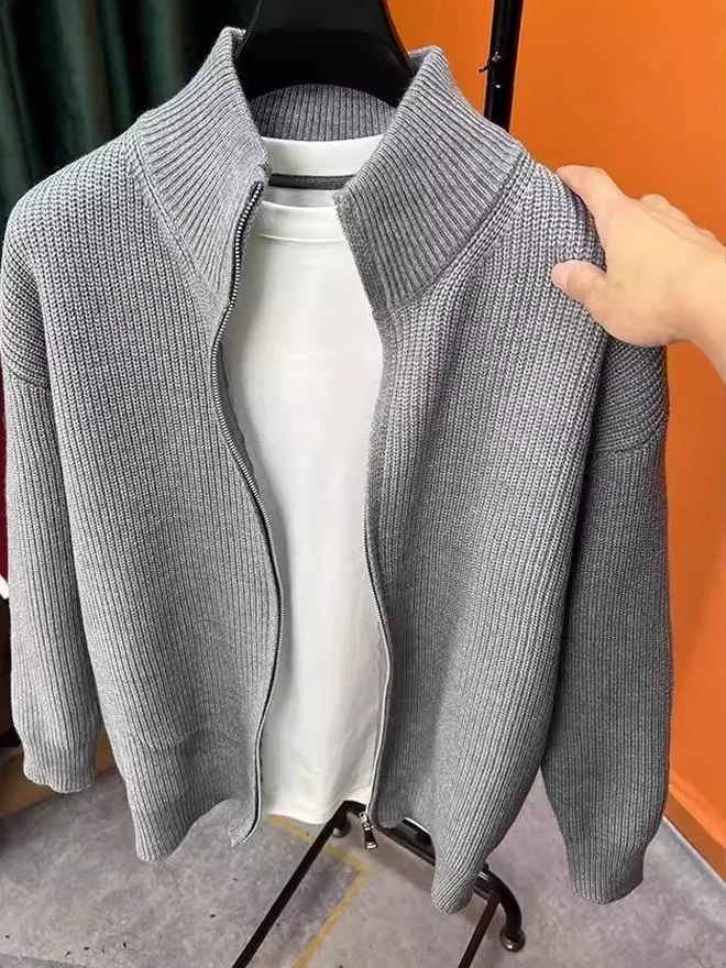 

Свободный повседневный вязаный свитер на молнии, кардиган с высоким воротником, мужской осенне-зимний весенний модный корейский трикотаж