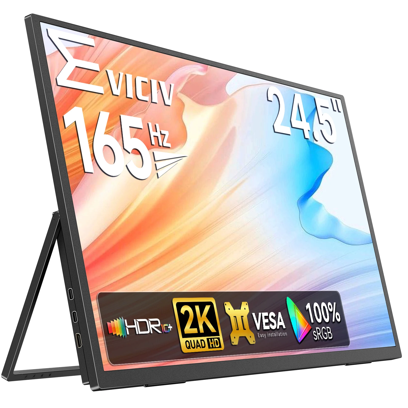 

EVICIV 2K 165Hz 1ms Portable Gaming Monitor 24.5" 2560x1440 QHD 100% sRGB Computer Monitor w/180° Adjustable Stand Type-C HDMI