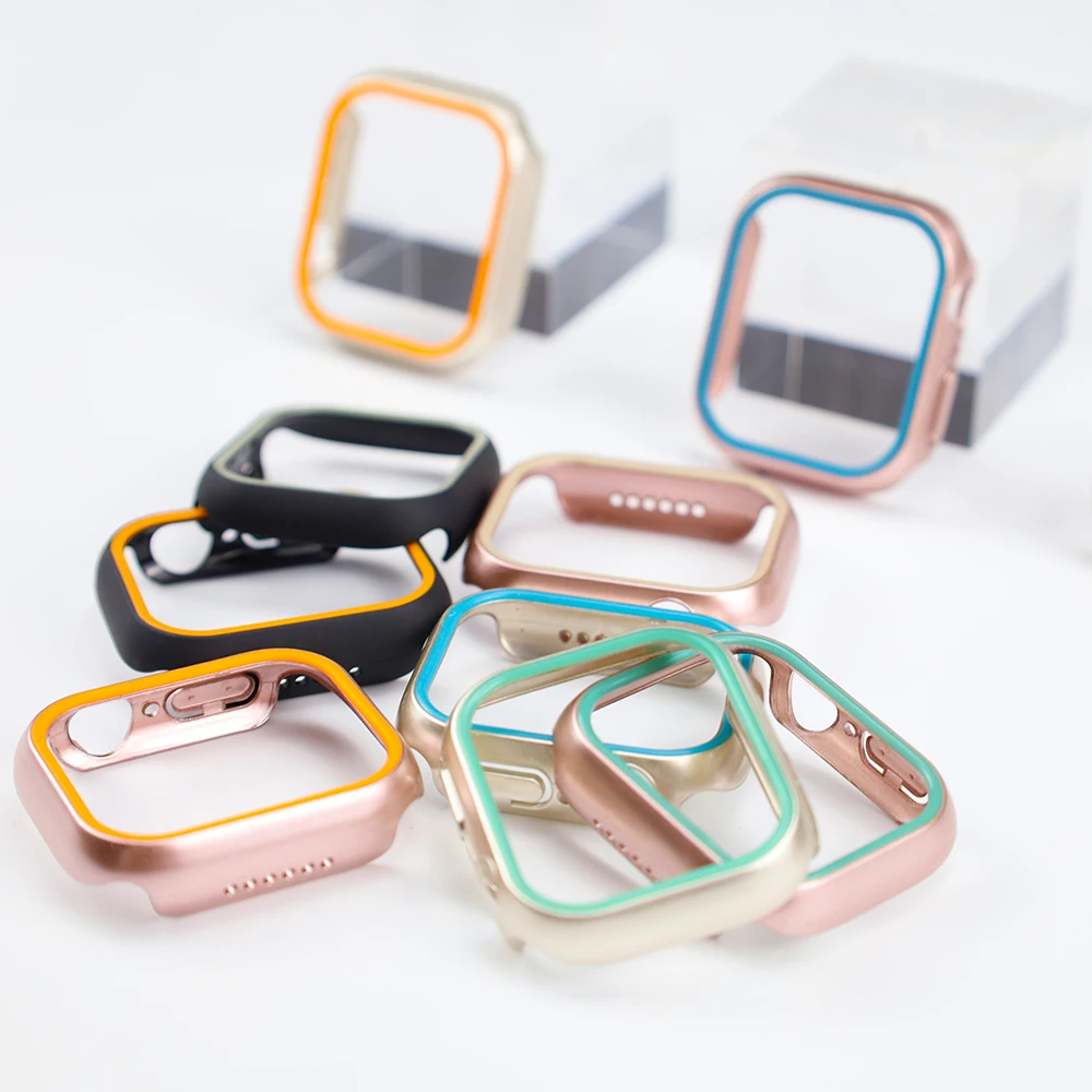 Cover luminosa per Apple Watch Case 45mm 44mm 41mm 40mm Hard PC paraurti accessori per telaio protettivo per iWatch 9 8 7 6 5 SE 4