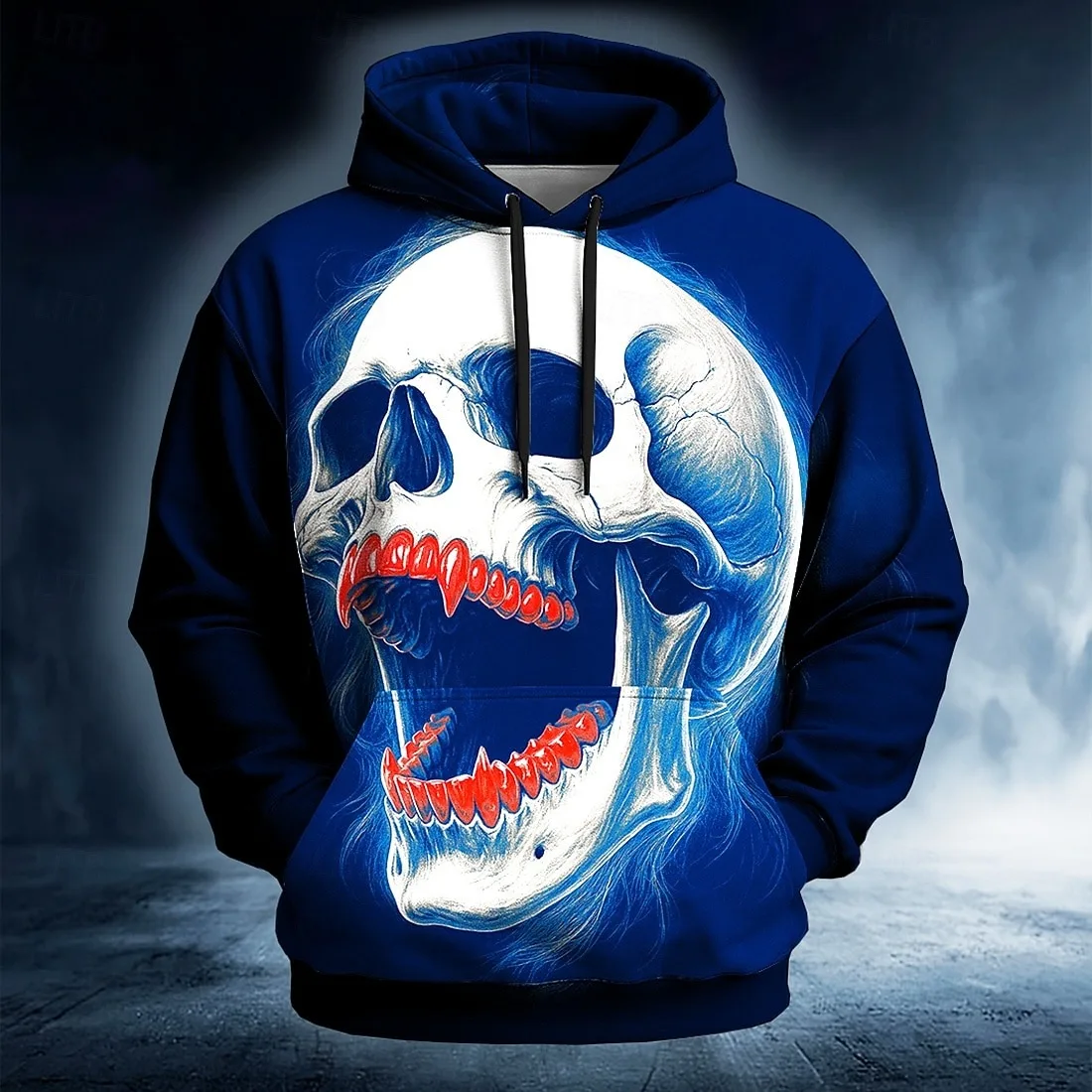 Halloween Men Skull 3D Hoodie Sweatshirt Punk Exaggerated Long Sleeve Crew Neck Club Streetwear Drawstring Fall Winter Designer