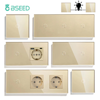 BSEED 1/2/3Gang Touch Light switches 1/2/3Way Plus Wall Power Sockets USB Type-c Ports 2.1A EU Standard Glass Panel Gold