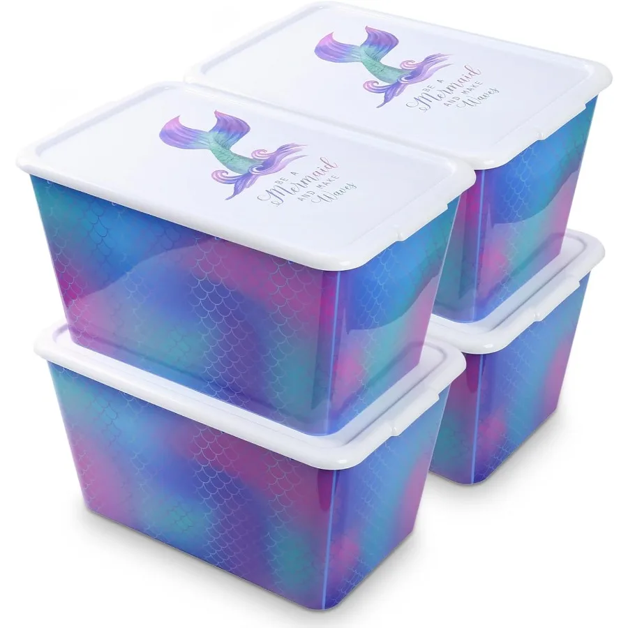 

Storage Totes with Lids 4PC Made in USA 14.5G 58QT Colorful Printed Drative Design Storage Boxes Storage Bins with Lids Plastic