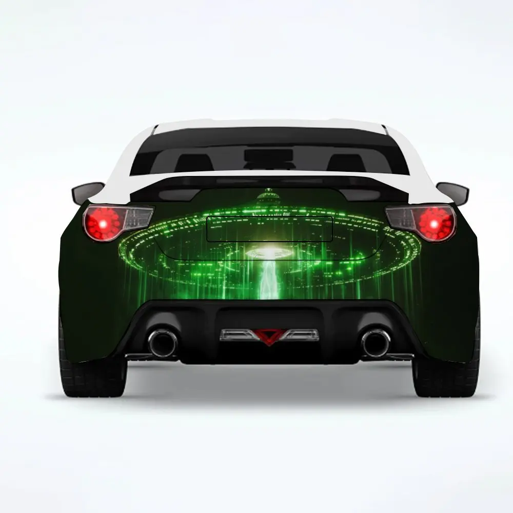 

Зеленая автомобильная наклейка с изображением НЛО инопланетянина, виниловая наклейка на заднюю часть автомобиля, водонепроницаемые самоклеящиеся виниловые наклейки для хвоста автомобиля и багажа