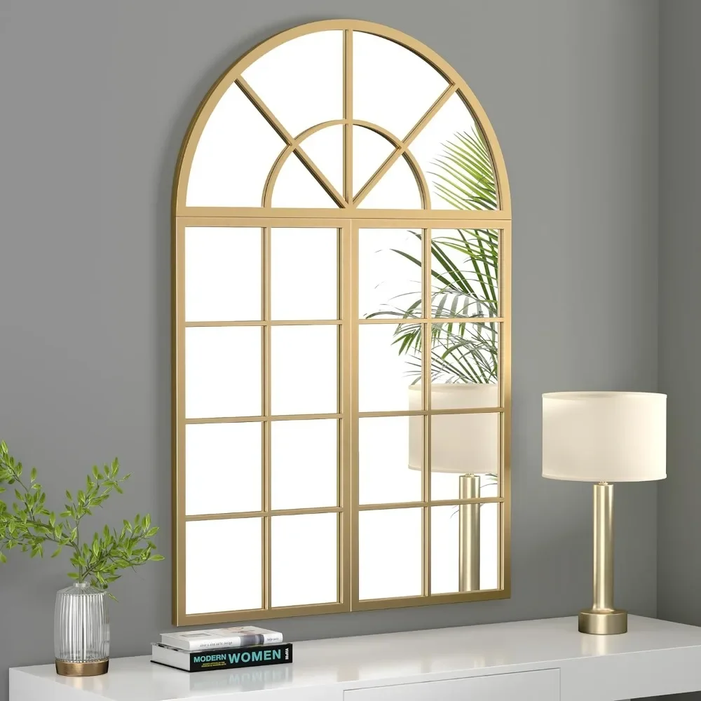 

Gold Arched Window Finished Metal Mirror Spliced Detachable Composable Wall Mirror Windowpane Decoration Living Room Decorative