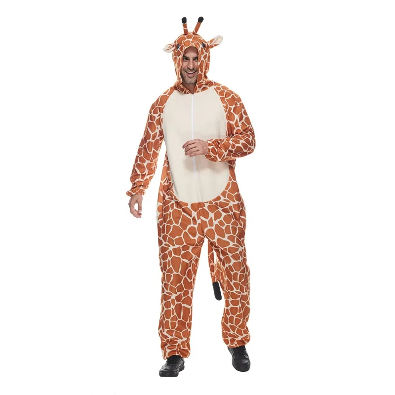 Zawaland Giraffe Cosplay Costume with Tail Cartoon Halloween Animal Party Clothes Man One-Piece Pajamas Cute Jumpsuit Outfit