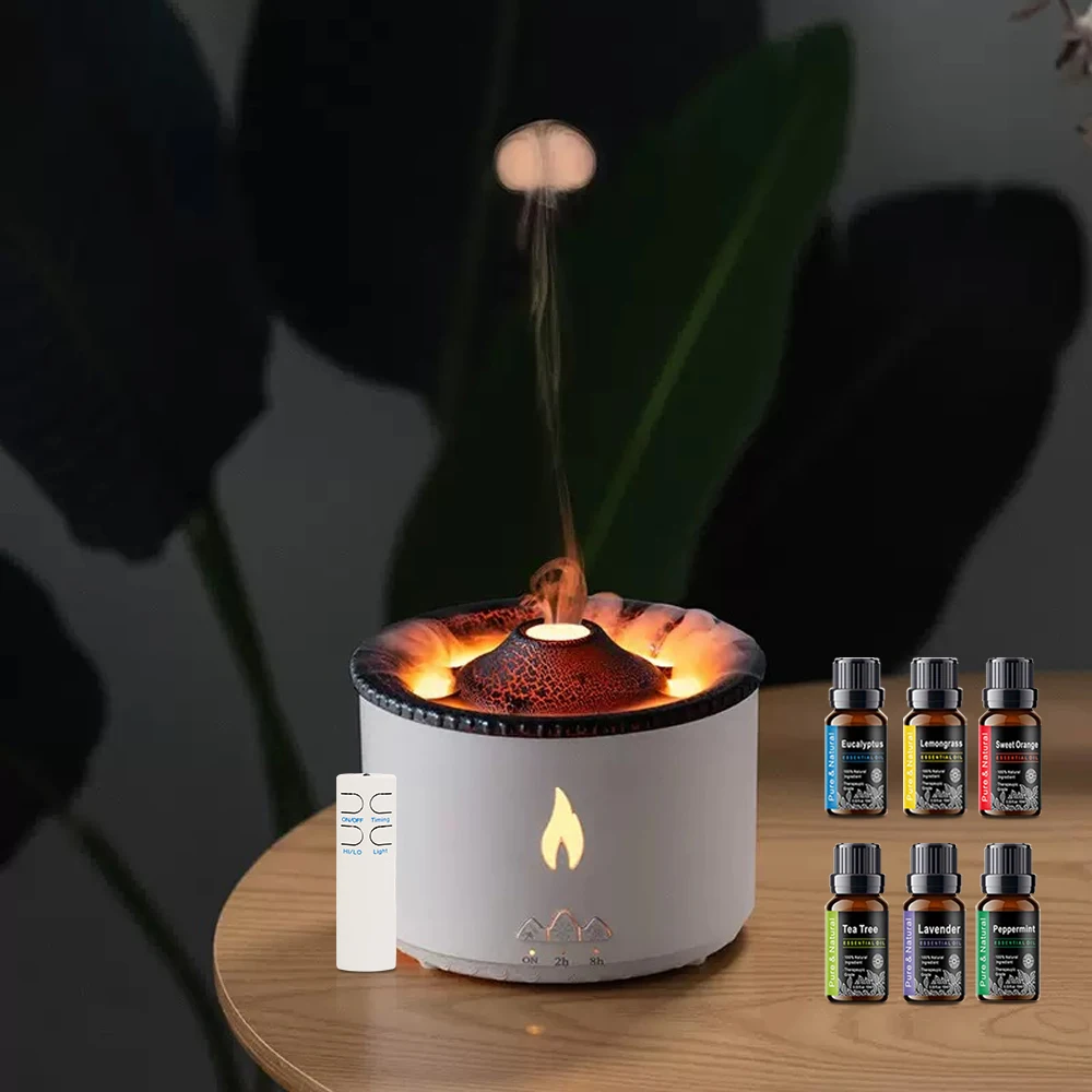 

Smart Volcano Humidifier & Aroma Diffuser 7-Color LED, Dual Mist Modes + 6 Essential Oils (Home Spa & Gym Essential)