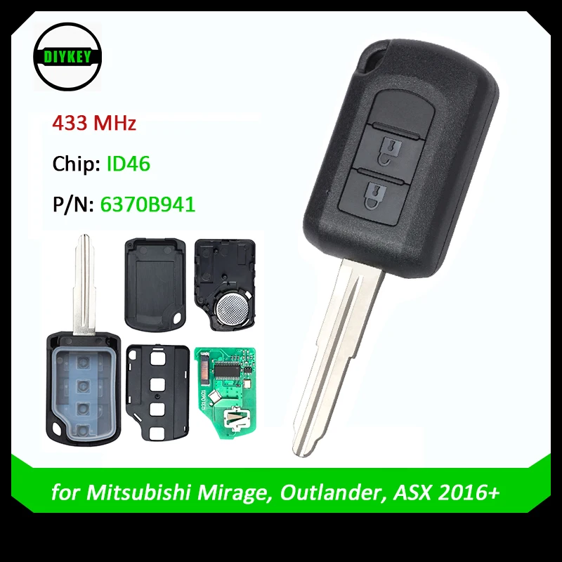 

DIYKEY for Mitsubishi Mirage Outlander ASX 2016 2017 2018 2019 J166E Key Head Remote ID46 Chip 433MHz MIT11R Blade FCC: 6370B941