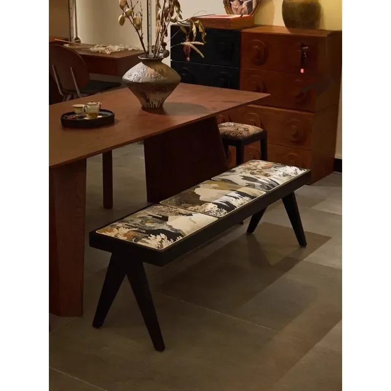 French retro solid wood bench, ash wood dining table and bench at the entrance