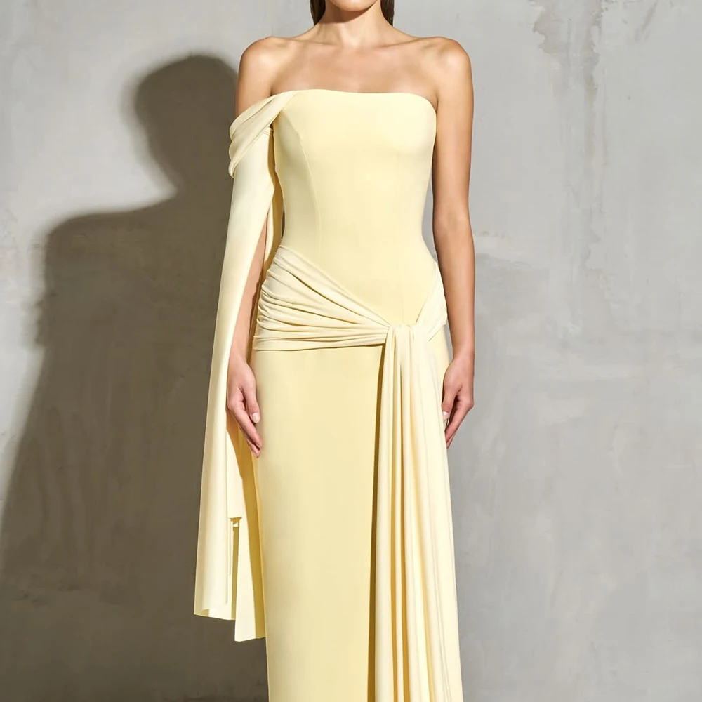 

Customized One Off Shoulder Evening Dresses Light Yellow Women Party Dress Strapless Modern Long Prom Night Gowns 2026