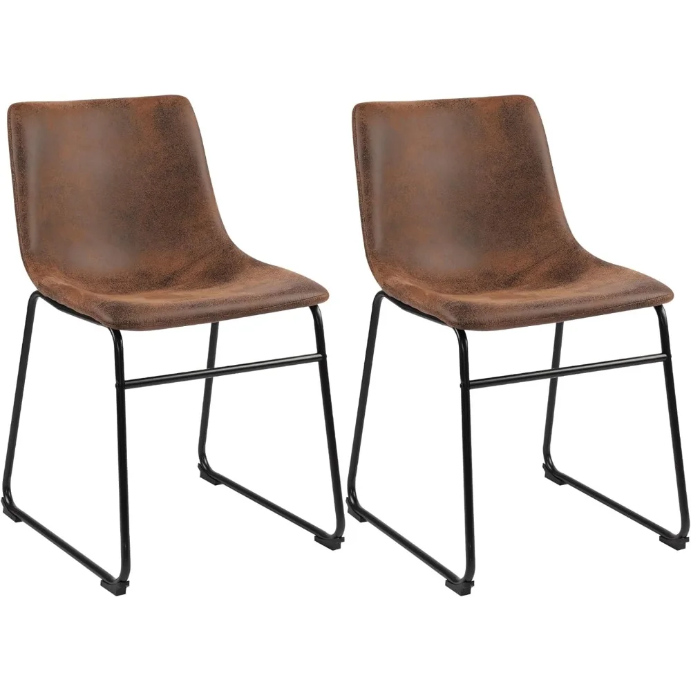 

Mid Century Style Dining Room Chair, Suede Fabric Dining Chairs, Armless Modern Kitchen Chairs with Metal Legs, Set of 2 (Dark