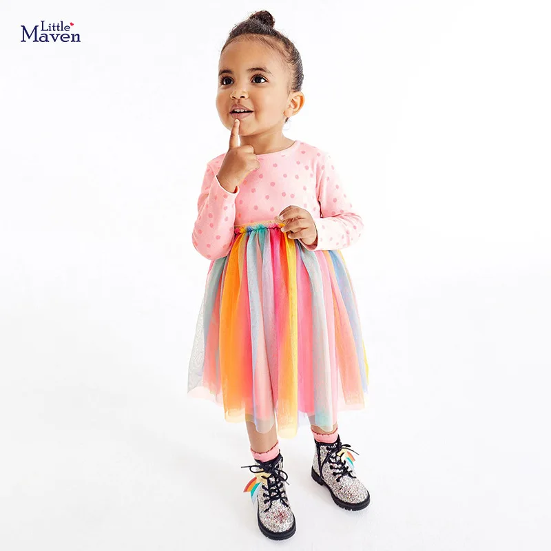 

Girls' Mesh Dress European and American Autumn Long Sleeve Girl Color Princess Dress Children's Dress