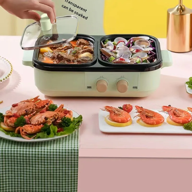 EU/US/UK New Electric Baking Tray 2 In1 Shabu Roast Pot Barbecue Hot Pot Integrated Pot Non Stick BBQ Grill Cooker Frying Pan