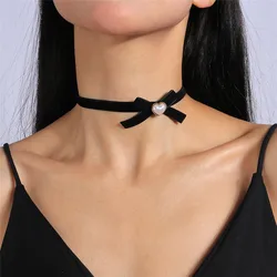 Aihua Fashion Black Bowknot Necklace Classic Gothic Heart Lace Velvet Choker for Women Girls Prom Necklace Jewelry Gifts