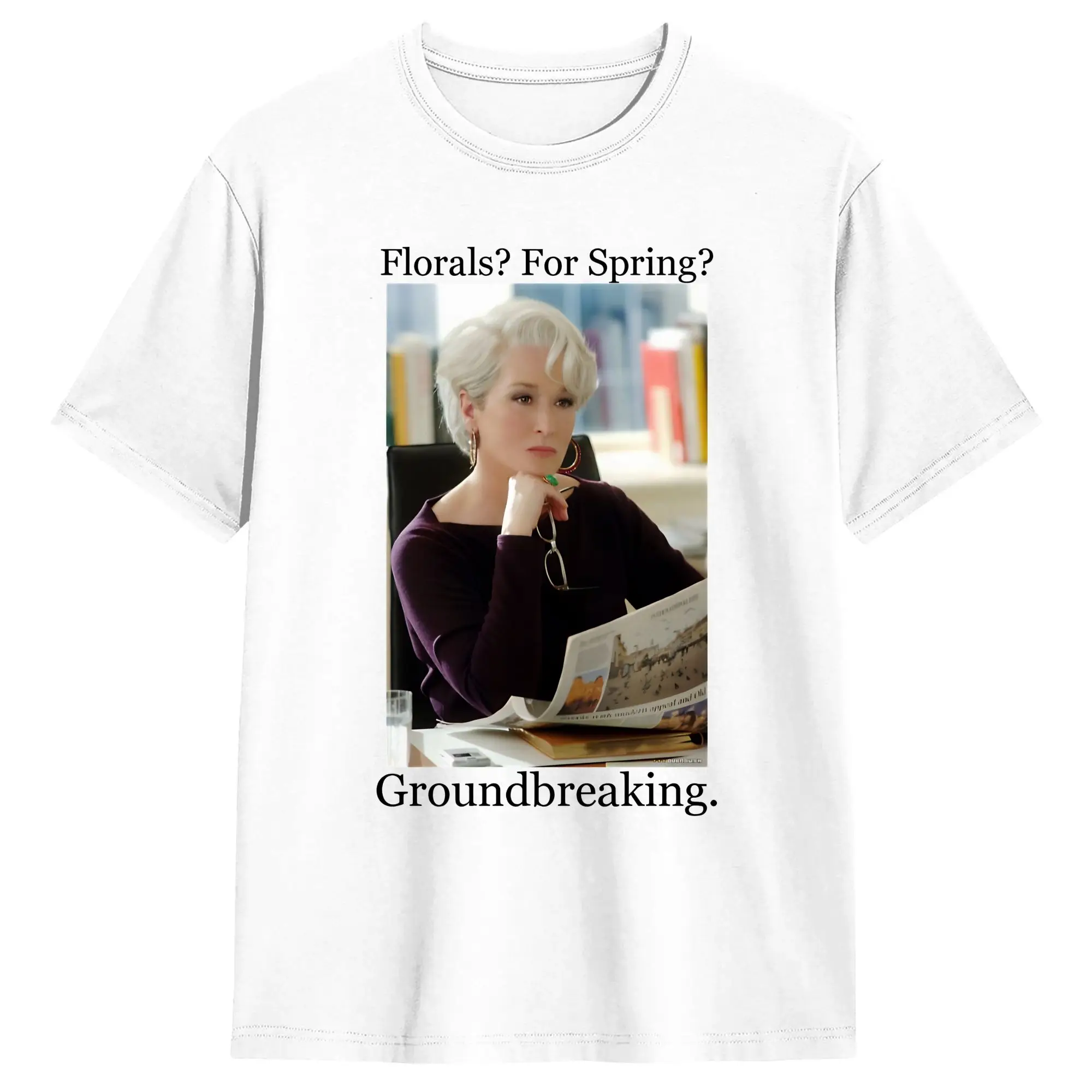 T-shirt décontracté d'été The Devil Wears Pradad, T-shirts tendance Miranda Priestly à motifs floraux pour le printemps, T-shirt en coton révolutionnaire