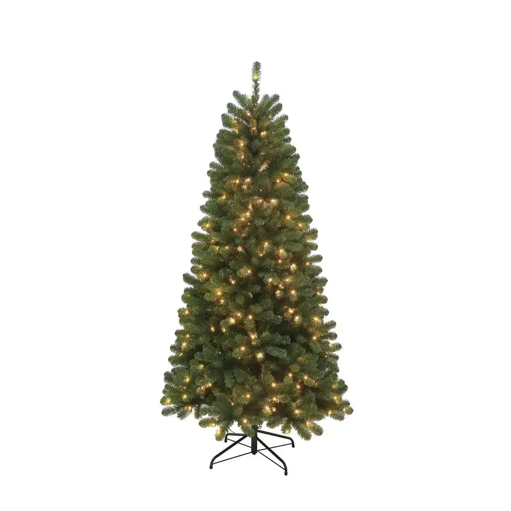 7ft Artificial Christmas Tree with 300 Warm LED Lights Indoor Holiday Decoration Full Shape Easy Assembly Metal Stand 1039 PVC