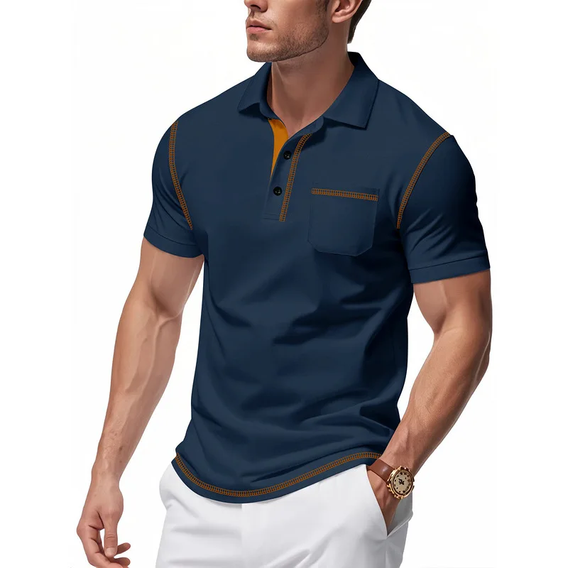 Summer American Light Luxury Simple Collar Polo Shirts for Men, Loose Breathable Sports Casual Short Sleeve Tops Wholesale